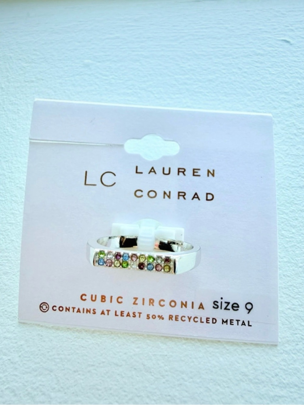 LC Lauren Conrad Cubic Zirconia Multicolor Bar Ring - Size 9 cute feminine gift